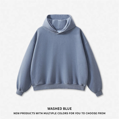 ZODF Vintage 350gsm Man Washed Boxy Fleece Hoodie Unisex Loose Ripped Warm Button Winter Hooded Pullovers Brand Clothing HY0053