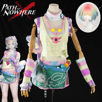 Path To Nowhere Poffy Cosplay Costume Wig Uniform Outfit Shorts Backpack Hat Necklace Halloween for Women Girls Festival Party