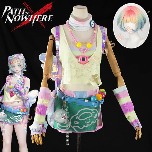Path To Nowhere Poffy Cosplay Costume Wig Uniform Outfit Shorts Backpack Hat Necklace Halloween for Women Girls Festival Party