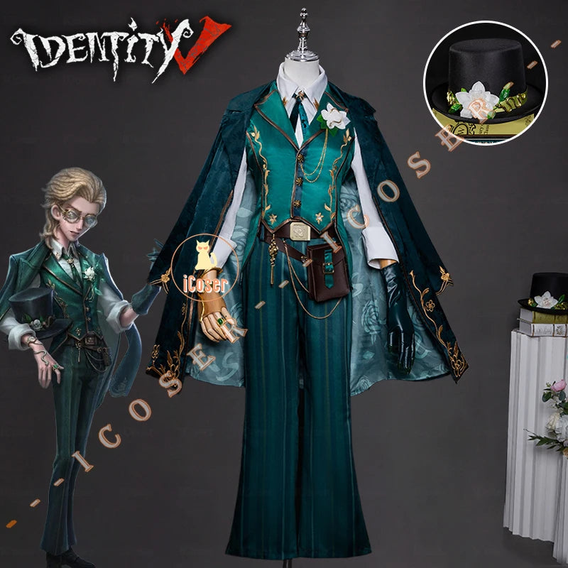 Identity V Art Dealer Cosplay Costume Wig Uniform Knight Richard Sterling Glasses Hat Roy Ramit Halloween Women Men Carnival Cos