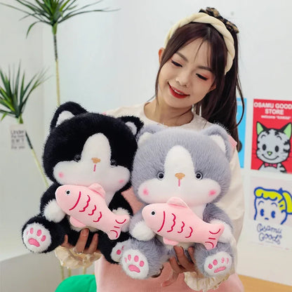 45cm Kawaii Stuffed Toys Lace Scarf Cat Plush Doll Fluffy Soft Cat Baby Doll Cute Cartoon Cat Stuffed Toy Home Decor Kid Gifts