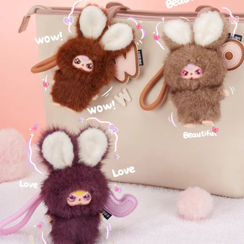 Baby Three Super Mini Bunny Series Mystery Blind Box Plush Keychain Pendant Collectible Soft Fluffy Doll Gift