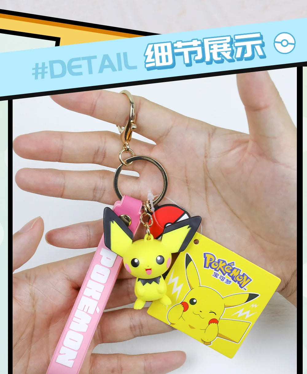 Genuine Pokemon Keychain Pikachu Eevee Pichu Mimikyu Togedemaru PVC Anime Action Figure Kids Toy Keyring Pendant Birthday Gift