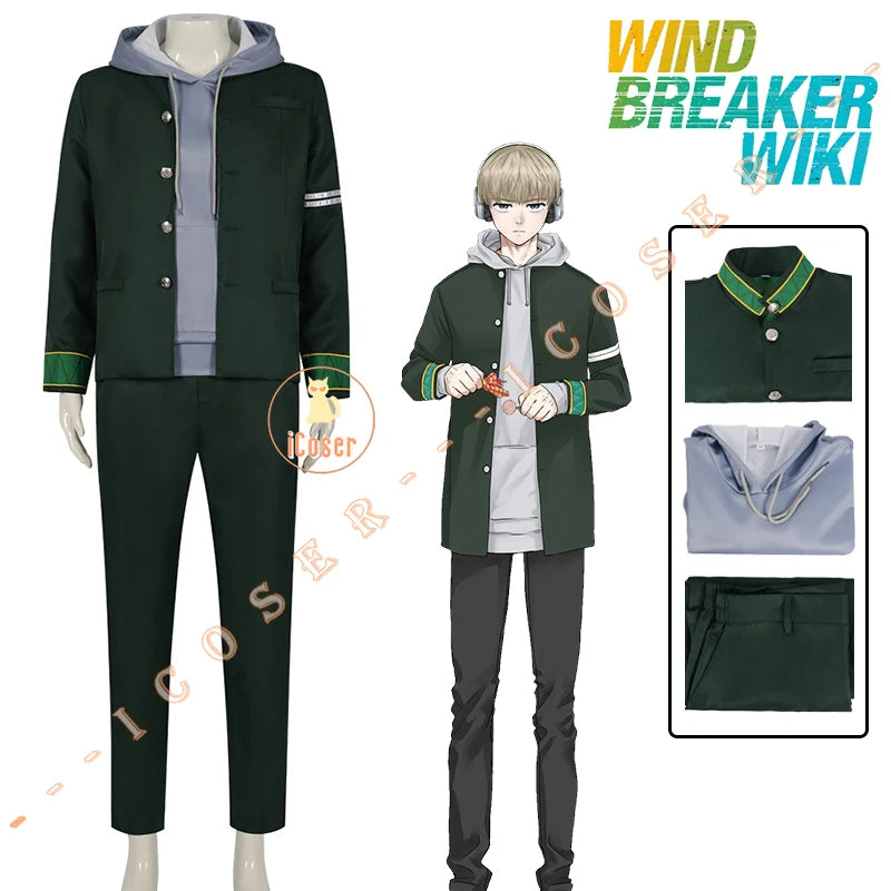 Anime WIND BREAKER Ren Kaji Cosplay Costume Wig Jacket School Uniform Hoodies Bofurin Halloween Party for Women Men Carnival Cos
