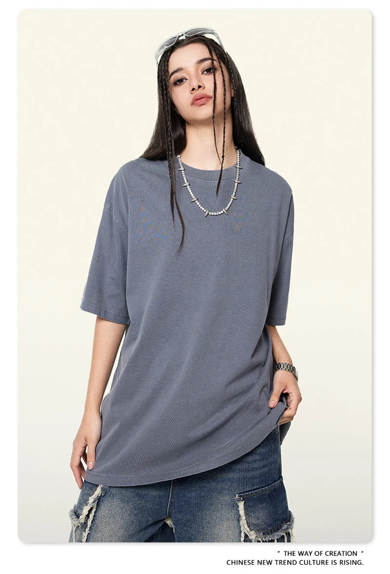 ZODF New Spring Summer 200gsm Washed Cotton T Shirts For Men Unisex Women Retro Casual Basic Solid T-Shirt Brand Tees HY0775