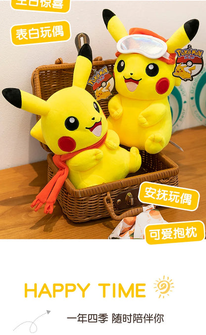 Pokemon Pikachu Plush Toys Anime Pokémon Plushie Dolls 25cm Kawaii Stuffed Pillow Skiing Pikachu Christmas Gifts for Childrens