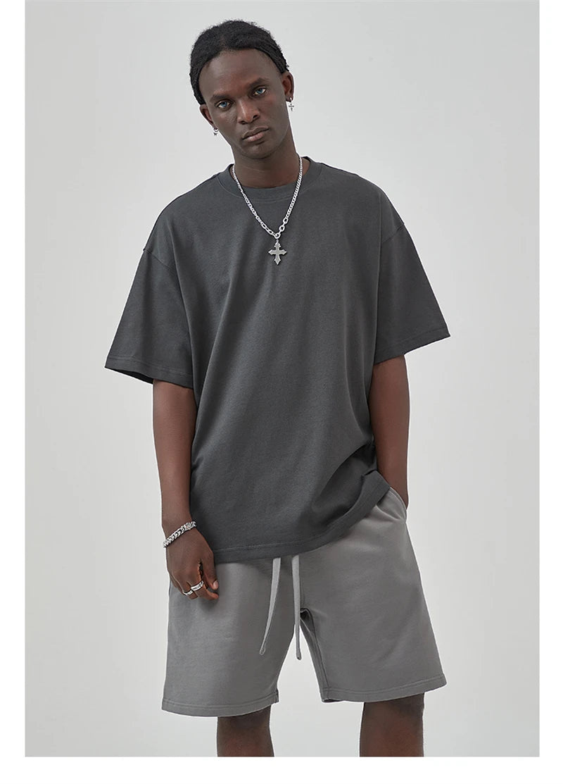 ZODF Summer Men 100% Cotton Solid Oversized Heavyweight 305gsm No-Shrink T-Shirt HY0165