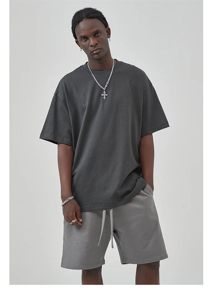 ZODF Summer Men 100% Cotton Solid Oversized Heavyweight 305gsm No-Shrink T-Shirt HY0165