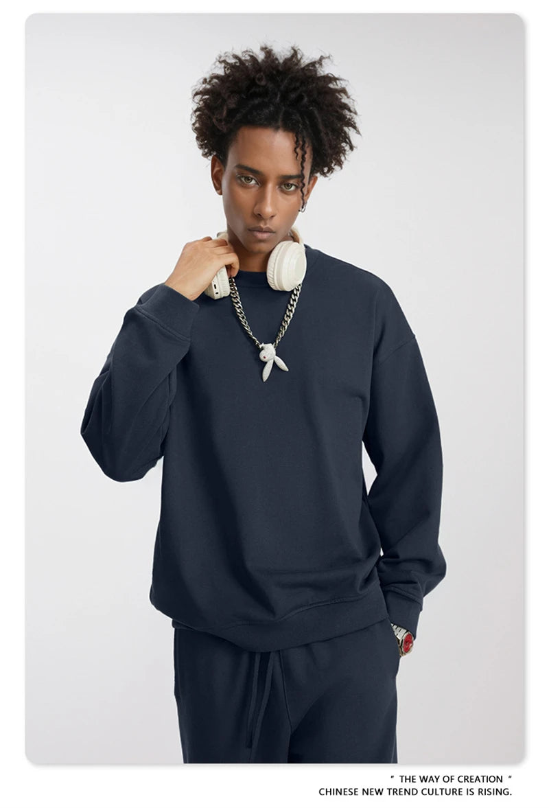 ZODF Fashion Autumn Men Solid 360gsm Sweatshirt Unisex Solid Loose Sport O Neck Pullovers Brand Clothes HY0938