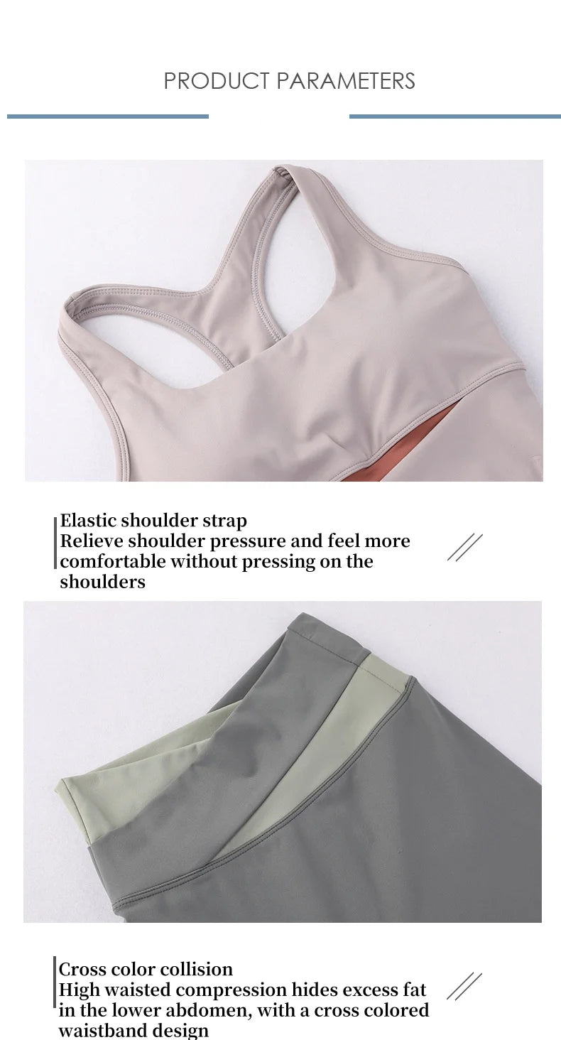 Two Piece Women’s Yoga Sportswear Set – Gym Leggings with Bra and Shorts for Fitness Workout