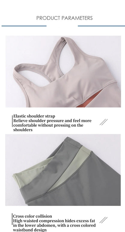 Two Piece Women’s Yoga Sportswear Set – Gym Leggings with Bra and Shorts for Fitness Workout