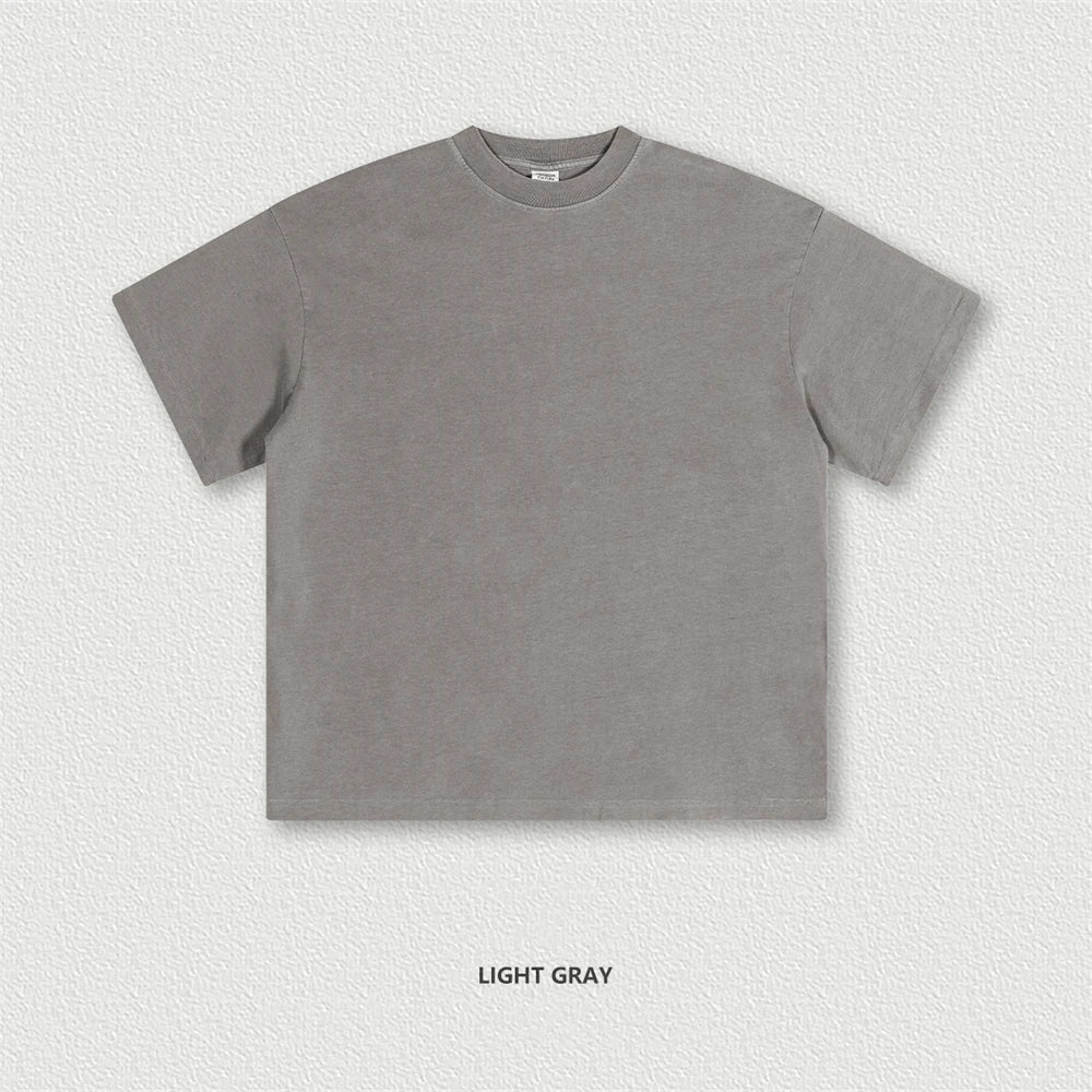 ZODF New Spring Summer 200gsm Washed Cotton T Shirts For Men Unisex Women Retro Casual Basic Solid T-Shirt Brand Tees HY0775