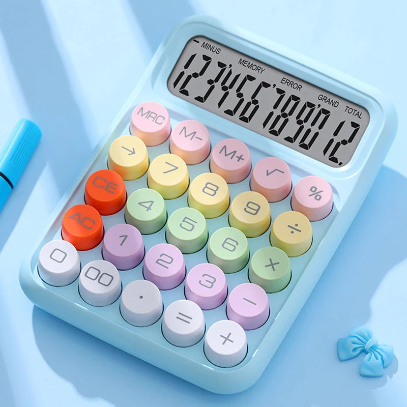 Keyboard Calculator Office 12-digit Mechanical Buttons Calculator Cute Candy Color School Supplies Students/Finance Stationery