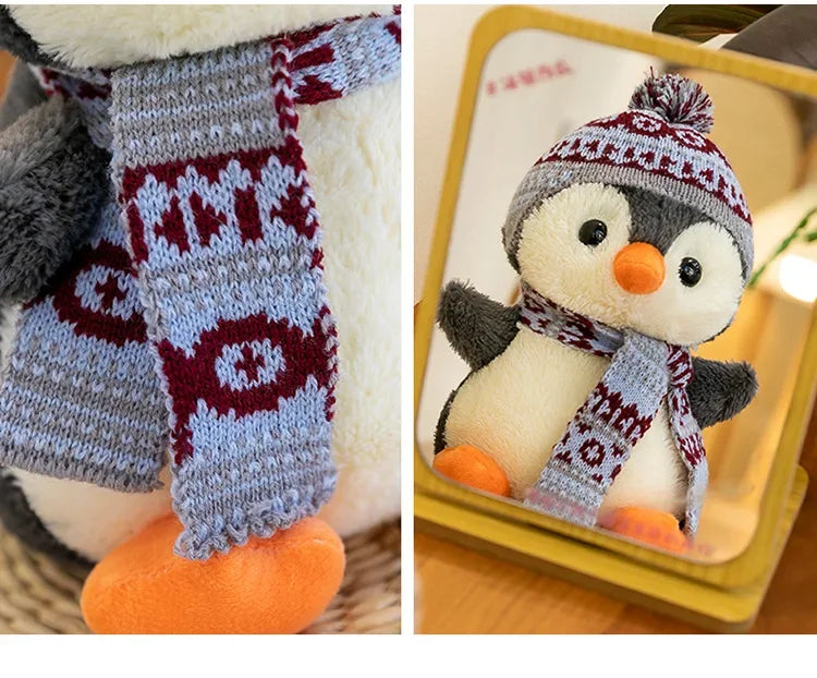20-35cm Cute Penguin Wear Hat & Scarf Plush Toys Stuffed Animal Penguin Backpack Bags for Kids School Birthday Gift Xmas Decor