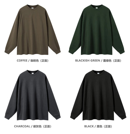 ZODF Autumn Winter 425gsm Long Sleeve T-Shirt American Retro Unisex Loose Heavyweight Basic Cotton T Shirts TEE HY0676