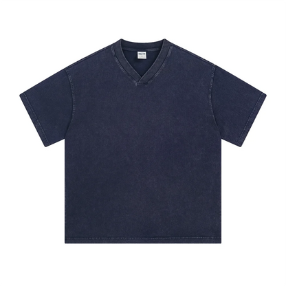 ZODF 2025 Men Summer 250gsm Batik Washed Cotton T-Shirts Retro Unisex Oversized V Neck Distressed T Shirt Brand Tees HY1067