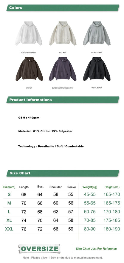 ZODF New Autumn Winter Solid Heavy Weight Hoodies For Men Unisex Basic Loose 440gsm Knitted Hooded Pullovers HY0886