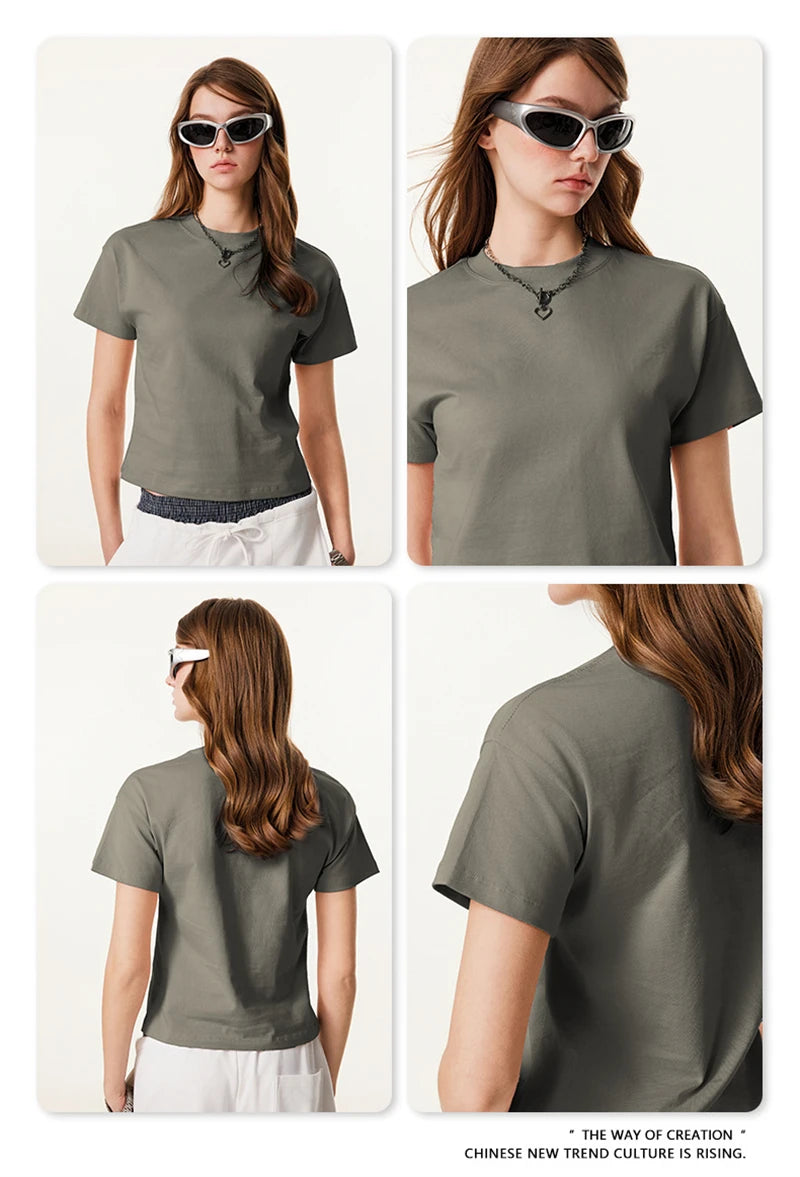 ZODF Women 2025 Summer 255gsm Cotton T-Shirts Hotsweet Girls Casual Solid Comfortable Sport T Shirt Brand Tops HY0978