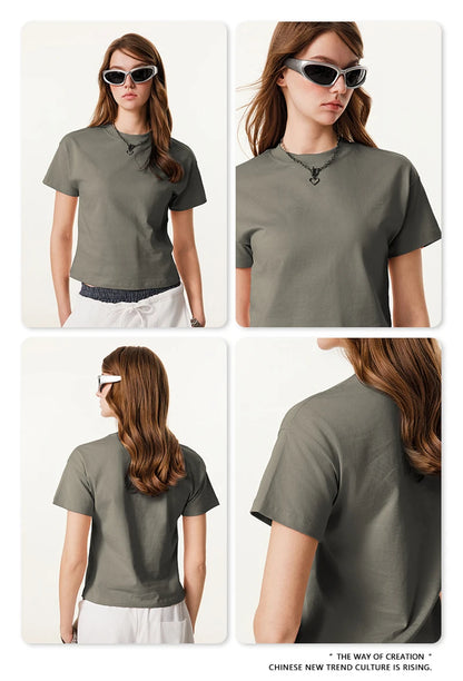 ZODF Women 2025 Summer 255gsm Cotton T-Shirts Hotsweet Girls Casual Solid Comfortable Sport T Shirt Brand Tops HY0978