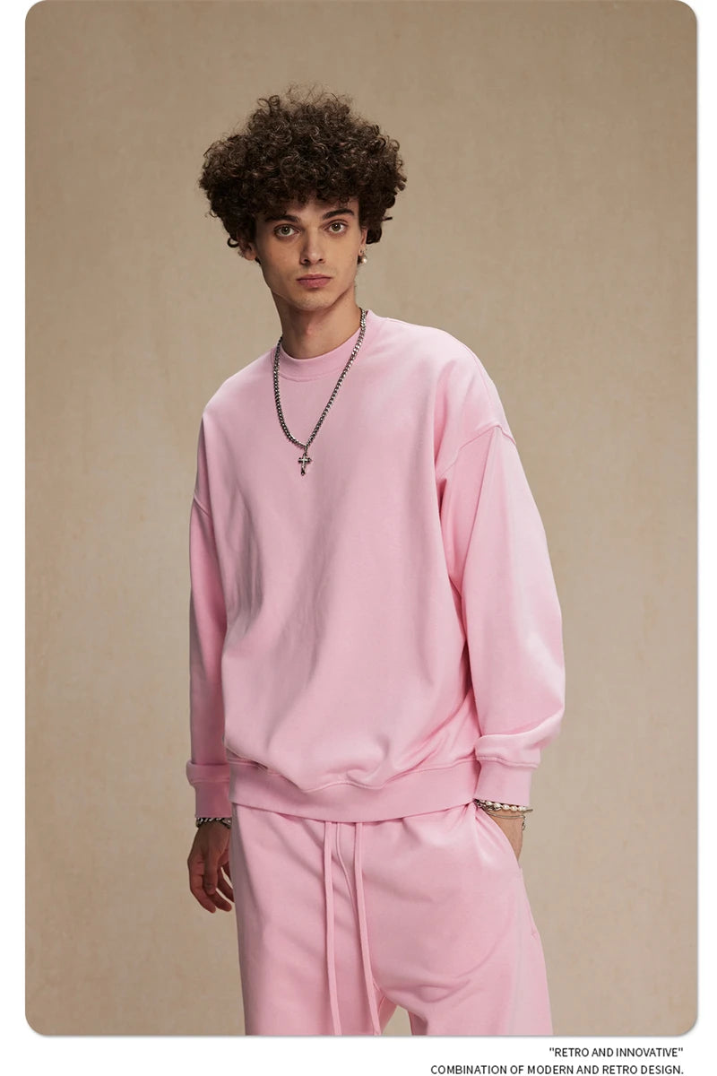 ZODF 2024 Autumn Winter Men's Basic O-Neck Sweatshirt Unisex Loose Solid 430gsm Terry Pullovers Streetwears HY0910