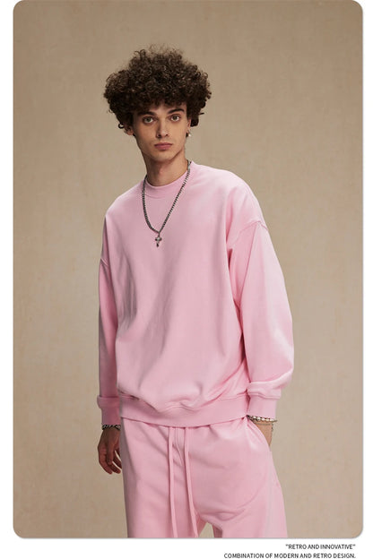 ZODF 2024 Autumn Winter Men's Basic O-Neck Sweatshirt Unisex Loose Solid 430gsm Terry Pullovers Streetwears HY0910