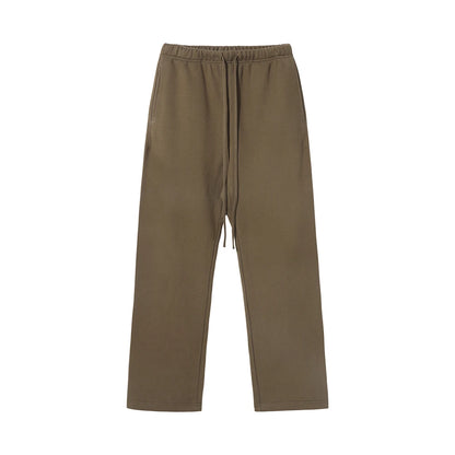 ZODF Fashion 2024 Men Loose Straight Pants Unisex 365gsm Retro Comfortable Sport Solid Drawstring Trousers HY0588