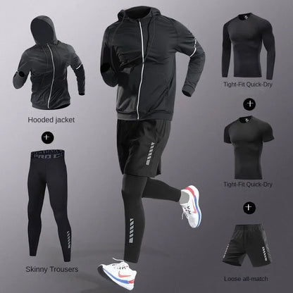 3-7pcs Men’s Ice Fiber Quick-Dry Running Fitness Tracksuit Full Set for Marathon Training Cycling Jogging Gym