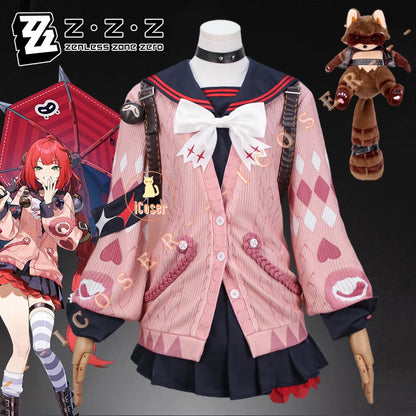 Zenless Zone Zero Ukinami Yuzuha Cosplay Costume Wig Skirt Uniform Earrings Headwear Spook Shack Halloween Party for Women Girls