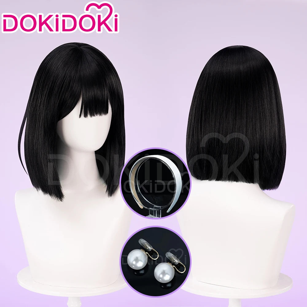 IN STOCK SUA Wig Anime Cosplay Wig Alien Stage DokiDoki Women 35cm Black Short Hair Ear Clips Heat Resiatant Hair Free Wig Cap