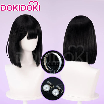 IN STOCK SUA Wig Anime Cosplay Wig Alien Stage DokiDoki Women 35cm Black Short Hair Ear Clips Heat Resiatant Hair Free Wig Cap