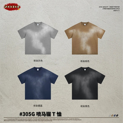 ZODF Retro Summer Men Washed 100% Cotton T-Shirts Unisex High Street Oversized Distressed Broken Neck T Shirt Brand Tees HY1050
