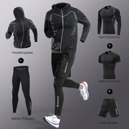 3-7pcs Men’s Ice Fiber Quick-Dry Running Fitness Tracksuit Full Set for Marathon Training Cycling Jogging Gym