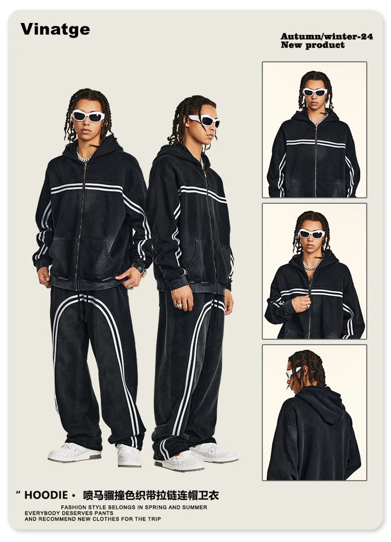 ZODF Retro 2024 Winter Men Zipper Fleece Hoodies Unisex Oversized Washed 360gsm Sport Knitted Hooded Coat HY0905