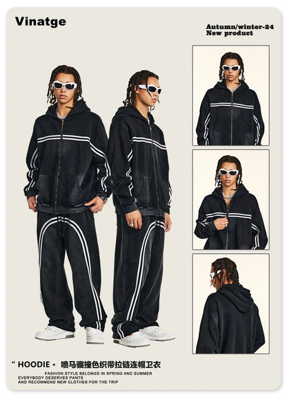 ZODF Retro 2024 Winter Men Zipper Fleece Hoodies Unisex Oversized Washed 360gsm Sport Knitted Hooded Coat HY0905