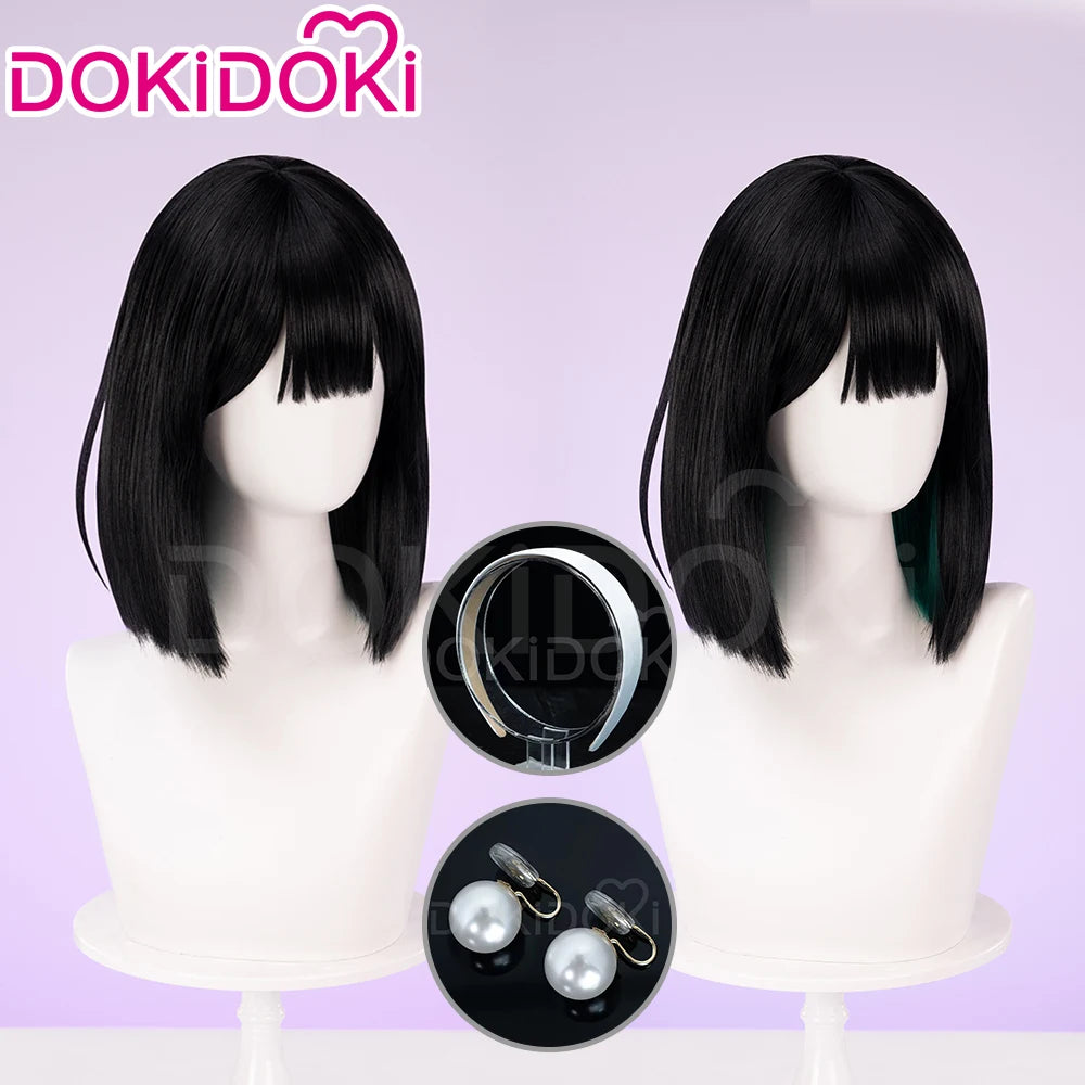 IN STOCK SUA Wig Anime Cosplay Wig Alien Stage DokiDoki Women 35cm Black Short Hair Ear Clips Heat Resiatant Hair Free Wig Cap