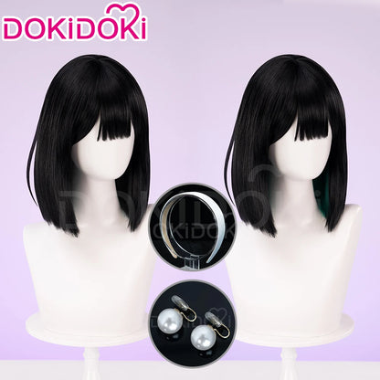 IN STOCK SUA Wig Anime Cosplay Wig Alien Stage DokiDoki Women 35cm Black Short Hair Ear Clips Heat Resiatant Hair Free Wig Cap