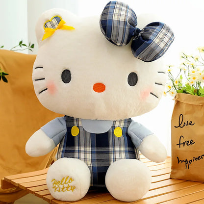 Sanrio Hello Kitty Plush Toy Retro Plaid Skirt Kitty Doll Stuffed Animal Creative Gift for Kids Birthday Christmas Girls Pillow
