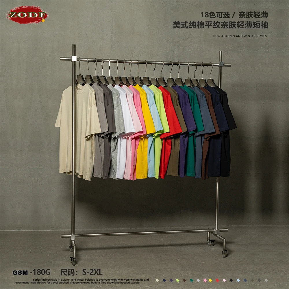 ZODF 2025 Summer Men 180gsm Solid T-Shirts Women Unisex Loose Basic Breathable Cotton T Shirt Brand Tees HY0971