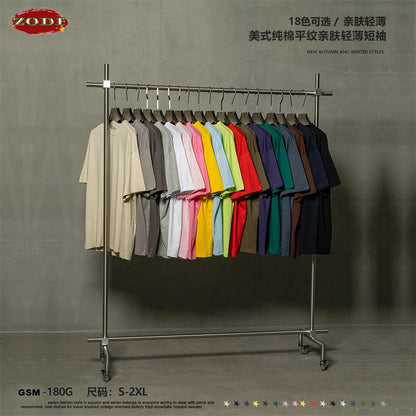 ZODF 2025 Summer Men 180gsm Solid T-Shirts Women Unisex Loose Basic Breathable Cotton T Shirt Brand Tees HY0971