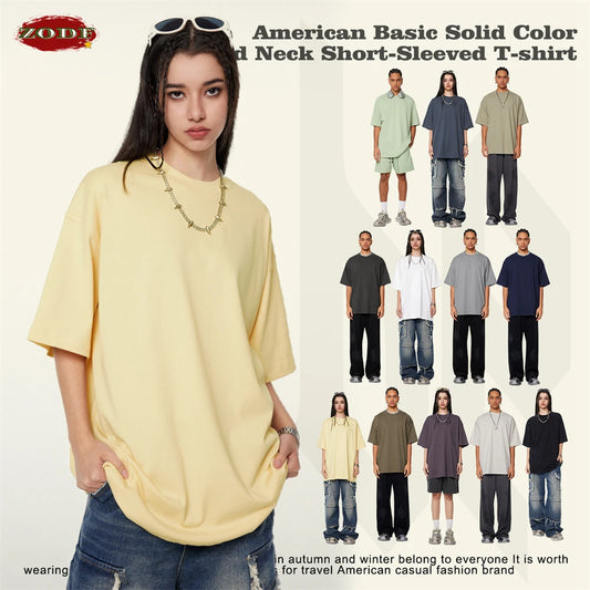 ZODF 2024 Heavy-Weight 345gsm Basic Solid T-Shirts For Men Unisex Women Summer Loose 100% Cotton T Shirt Brand Clothes HY0771