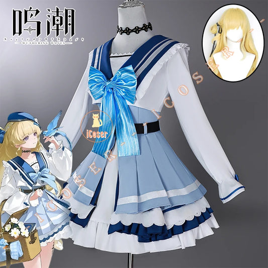 Wuthering Waves Phoebe Cosplay Costume Wig Dress Hat Headwear Linkage Clothing Rinascita Halloween Party for Women Girls Props