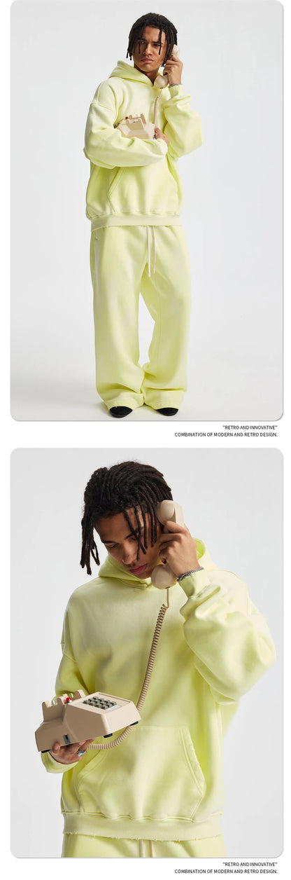 ZODF Trendy Men Washed 360gsm Fleece Hoodies Unisex Oversized Warm Paint Distressed Hooded Pullovers Winter Coat HY0947