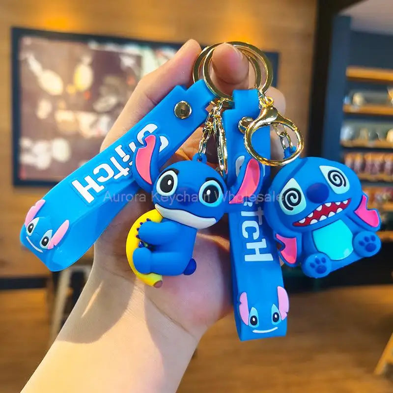Wholesale Anime Disney Keychain Mickey Mouse Minnie Lilo & Stitch Cartoon Keyring Key Chain Car Pendant Kids Toys Gift