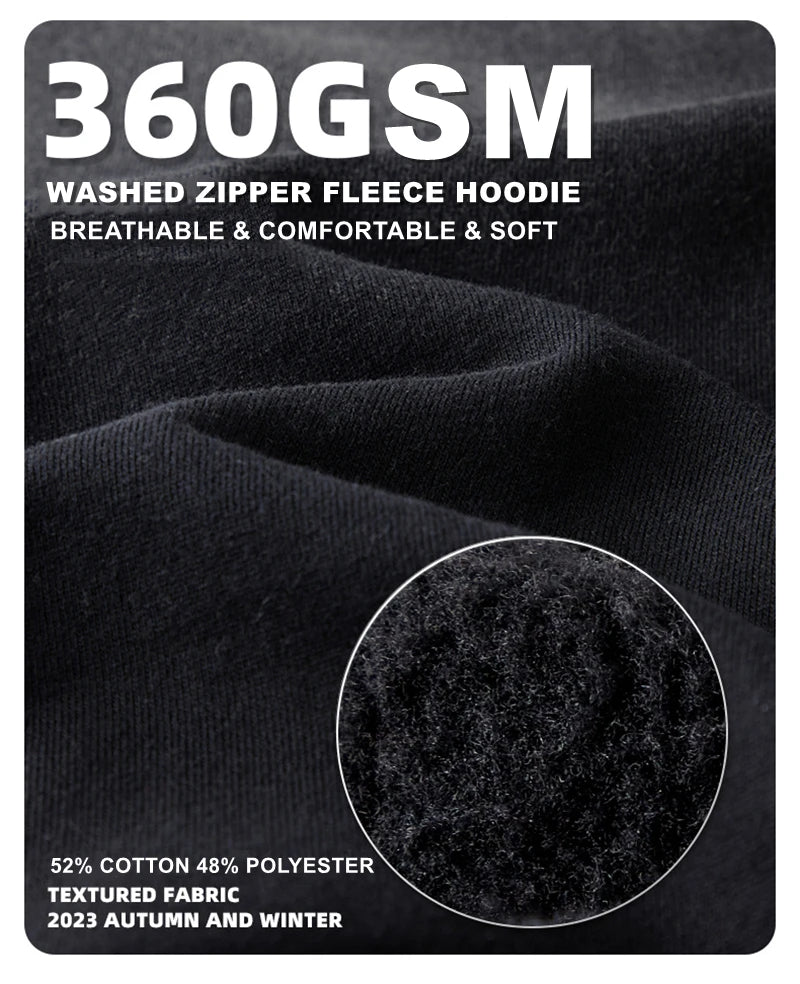 ZODF Retro Winter Men Spray-Dyed Zipper Hoodies Unisex Loose 360gsm Zipper Fleece Hooded Sweatshirt Pullovers Coats HY0719