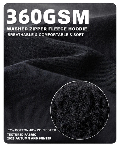 ZODF Retro Winter Men Spray-Dyed Zipper Hoodies Unisex Loose 360gsm Zipper Fleece Hooded Sweatshirt Pullovers Coats HY0719