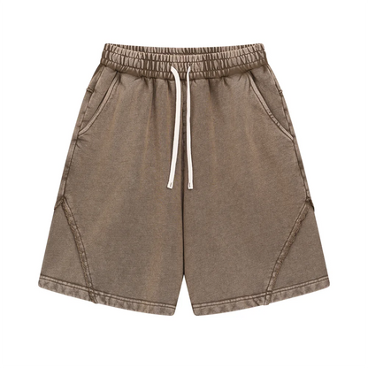 ZODF Retro Men Heavy-Weight Washed 430gsm Shorts Unisex High Street Patchwork Summer Distressed Cotton Shorts HY1035