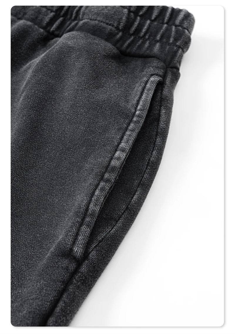 ZODF Retro Men Autumn Washed 380gsm Cotton Unisex High Street Oversized Solid Sport Straight Pants HY0885