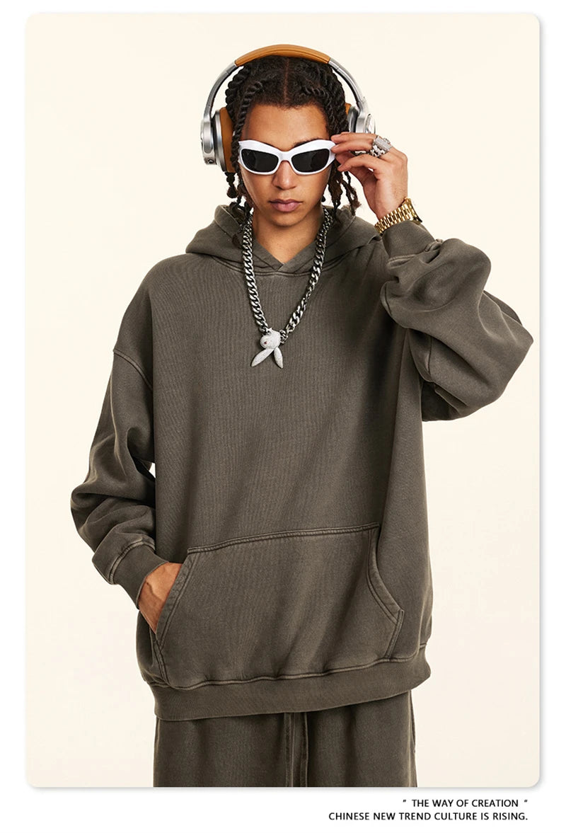 ZODF 2024 Winter Unisex Washed Fleece Hoodies 360gsm Warm Loose Retro Hooded Sweatshirts HY0870