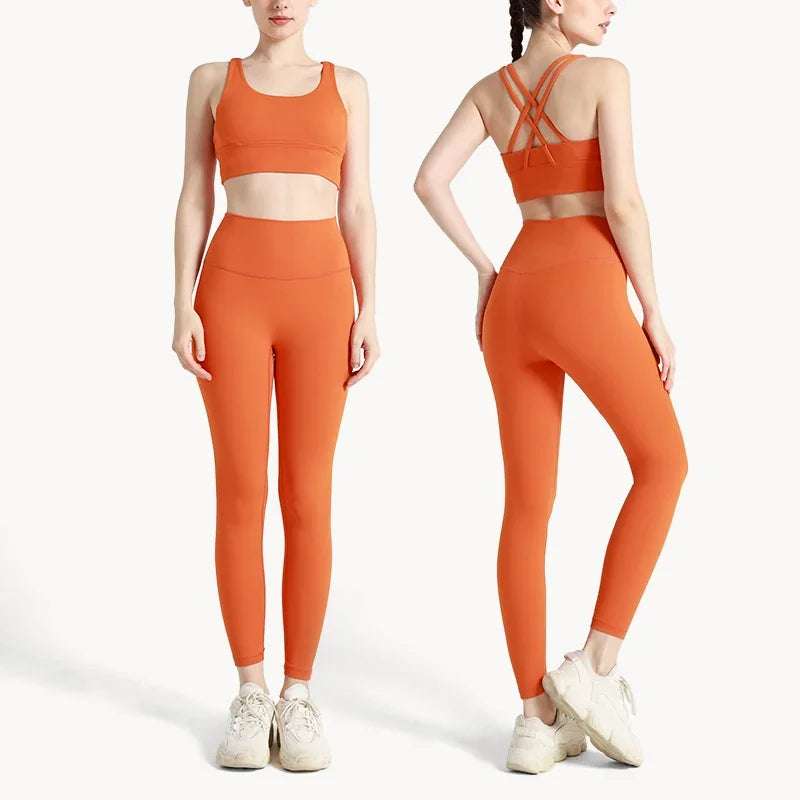 Women’s 2 Piece Yoga Set Sleeveless Cross Back Sports Bra and Leggings Athletic Tracksuit Pilates Fitness - Hermes