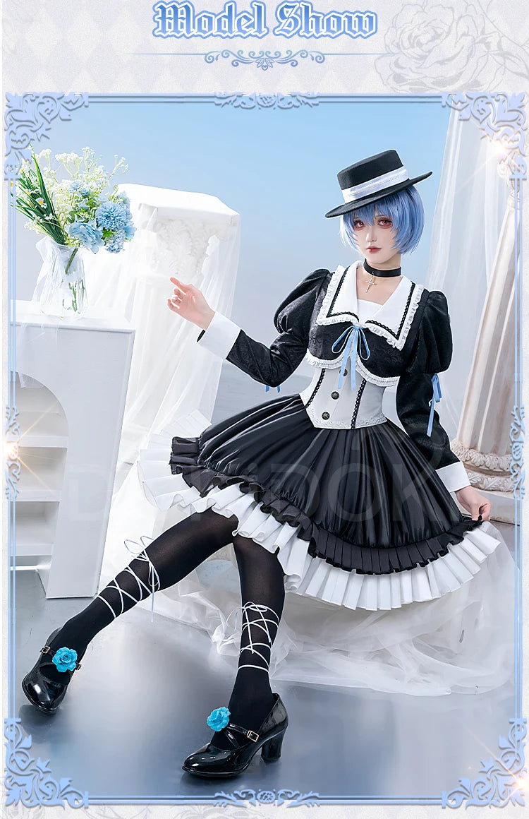 IN STOCK Asukaa Reii Cosplay Costume Anime DokiDoki-R Wome Black White Gothic Dress Asukaa Cosplay Halloween Costume
